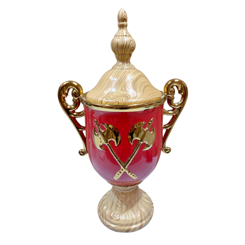 Tibor/Trofeo Porcelana Chango 54 x 31 cm Hachas (Rojo con dorado) 22 in